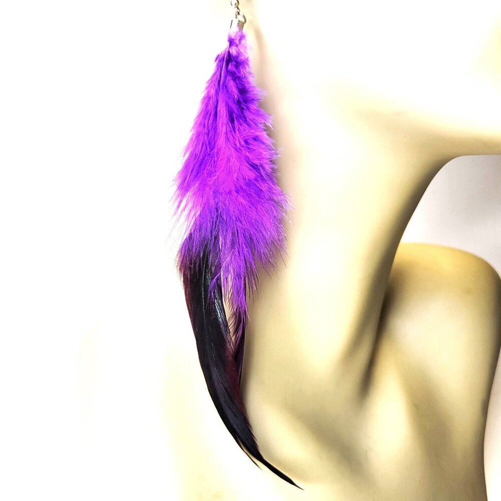 Purple feather Long Earrings